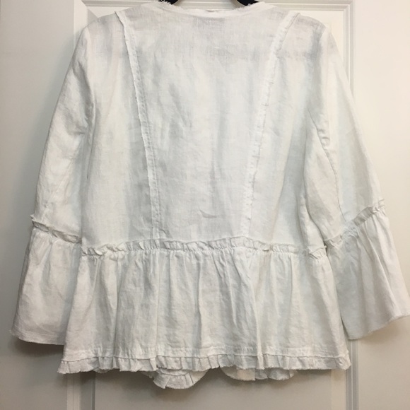 INC White Ruffle Linen Blazer Jacket - Picture 4 of 12